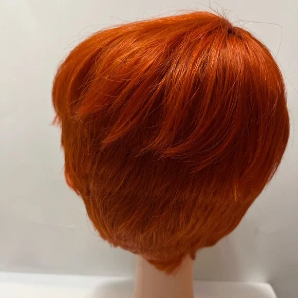 Pixie Cut Real Human Hair Wig Bang Brazilian Straight Orange Wig - Picture 7 of 11